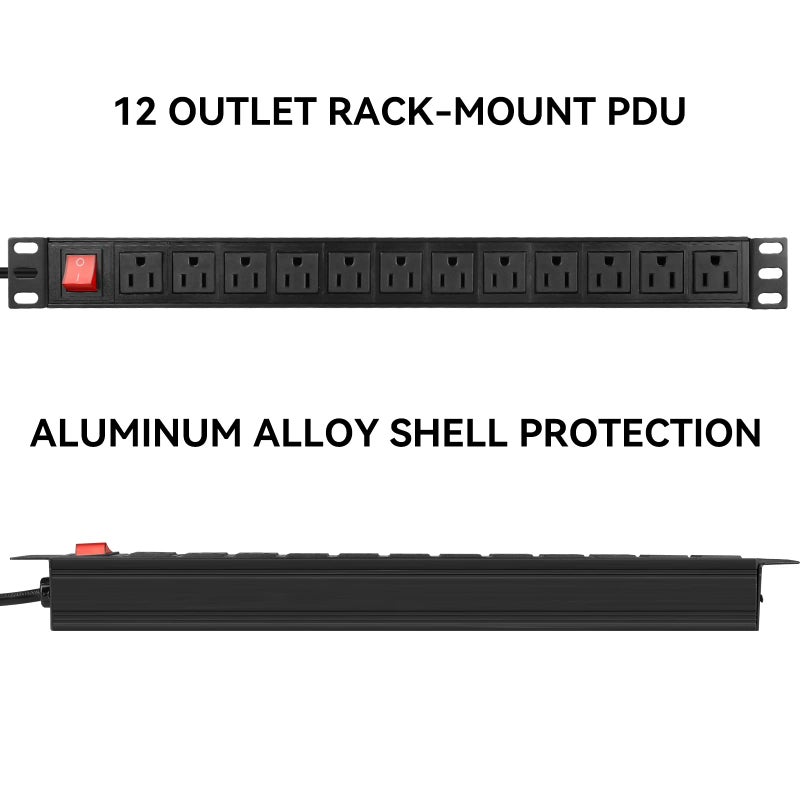 BTU Power Strip Surge Protector Rack-Mount PDU, 12-Outlet Power Strip with Switch, Metal Mountable Heavy Duty for Server Racks, Garage, Shop Workbench, Industrial Commercial Use (Black 6FT) - Image 2